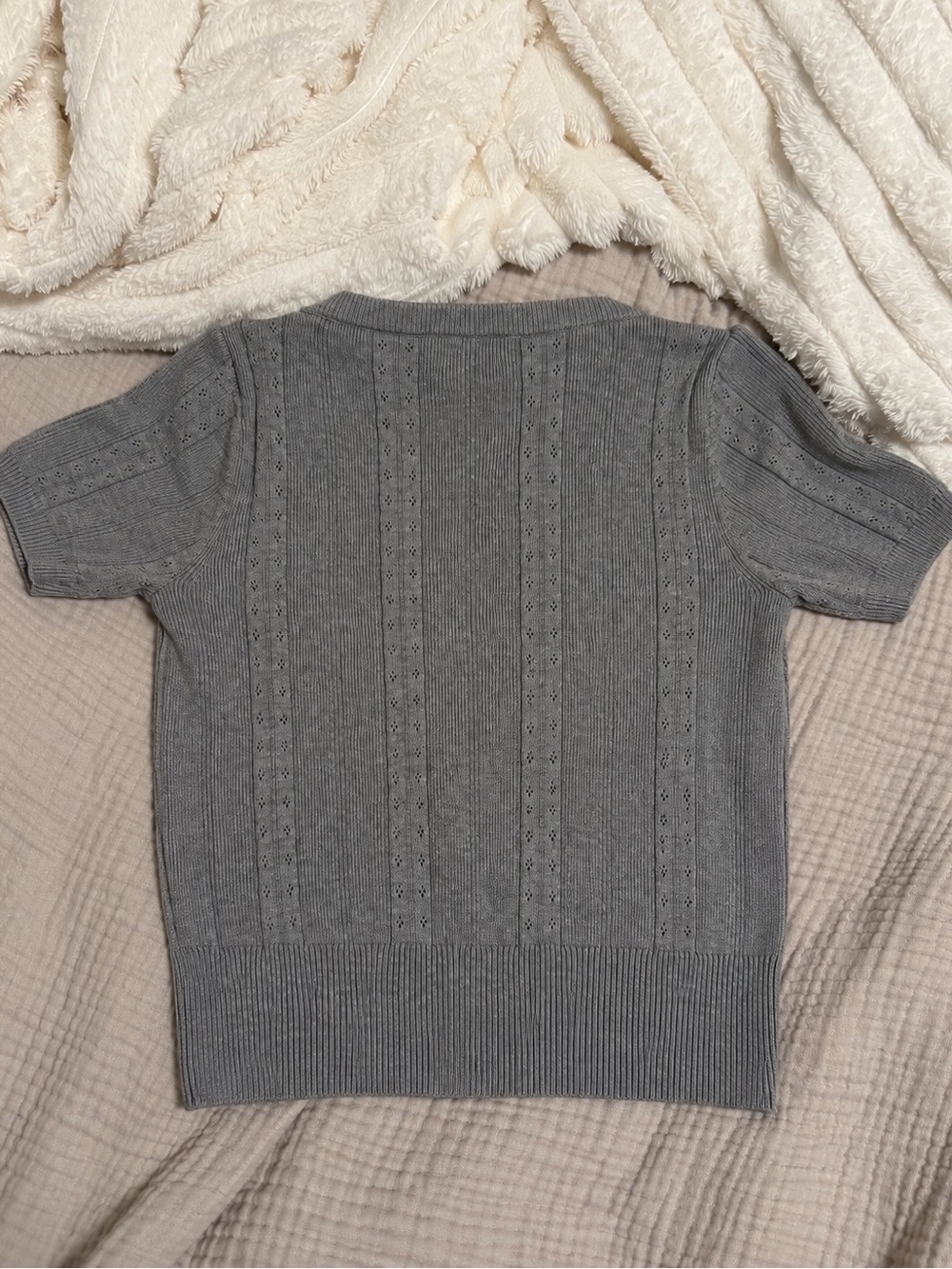 Brandy Melville Grey Pointelle Button-Up Knit Top NWT